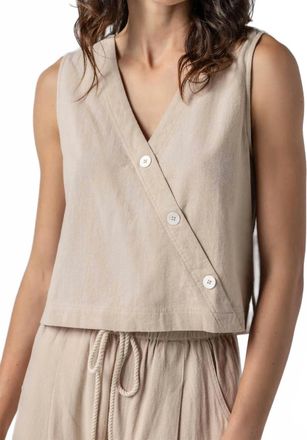 Lilla P Cross Font Sleeveless Top In Beige