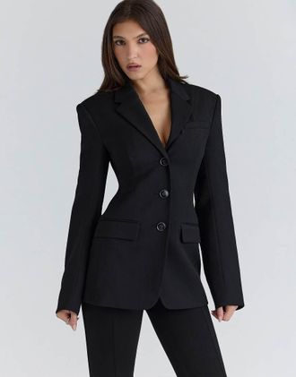 House of CB Luella - Giacca blazer a clessidra nera in cr&ecirc;pe-Nero
