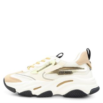 Steve Madden Womens Possession E Lace Up Platform Sneakers in Wht/Tan - White - Size UK 8
