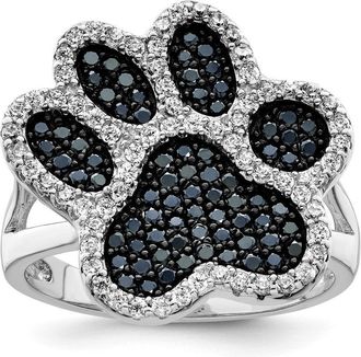 Diamond2Deal Sterling Silver Rhodium-plated Polished Cubic Zirconia Paw Print Ring