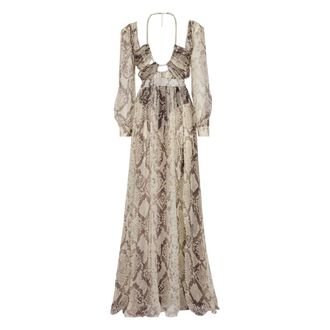 Philipp Plein Zijde Chiffon Lange Jurk Pitone - Dames - Avondkleed - Beige - L - Chiffon - Kleedjes
