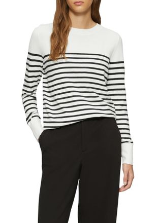 s.Oliver Rundhalspullover S.OLIVER, Damen, Gr. 34, wei&szlig; stripe schwarz, Obermaterial: 72% Viskose, 28% Polyester, gestreift, regular fit taillenbedeckt, Rundha