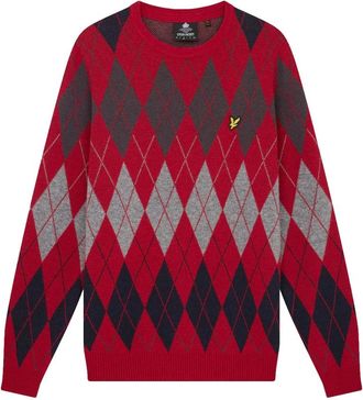 Lyle & Scott Brih Argyle Crew Neck Jumper - Heren - Ronde hals truien - Rood - M - Wol - Truien & Vesten
