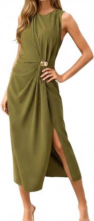 Entro Rachel Side Ruching Midi Dress In Olive