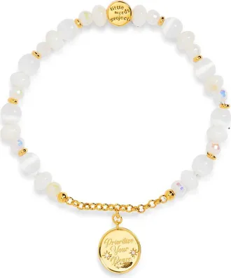 Little Words Project Prioritize Your Peace Beaded Stretch Charm Bracelet in Gold at Nordstrom, Size Small/medium