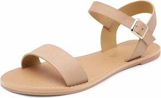 Dream Pairs Womens Ankle Strap Open Toe Band Flat Sandals In Tan