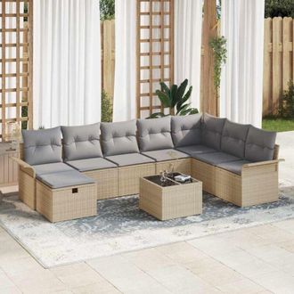 vidaXL Conjunto De Sof&aacute; De Jard&iacute;n Con Coj&iacute;n 9 Pcs Beige Y Gris Claro Vidaxl
