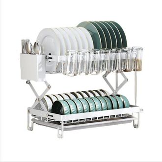 OEM Escurridor De Platos Plegable Para Cocina, Blanco, 402831,5 Cm (con Soporte Para Tabla De Cortar Y Cilindro Para Palillos)