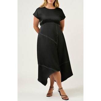 Estelle Josephine Handkerchief Hem Dress in Black at Nordstrom, Size 16W