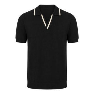 Paolo Pecora Polo Shirts, male, Black, Size: XL Short-sleeve V-neck Polo