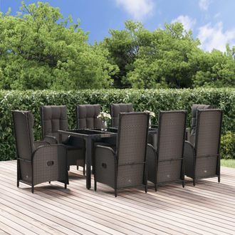 vidaXL Set De Comedor De Jard&iacute;n 9 Pzas Y Cojines Rat&aacute;n Sint&eacute;tico Negro Vidaxl