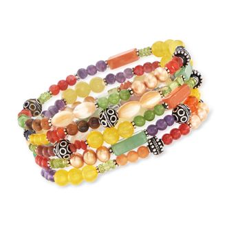 Ross-Simons Multi-Gemstone Jewelry Set: 5 Bead Stretch Bracelets With Sterling Silver