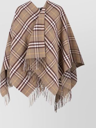 Burberry plaid fringed scarf open front design