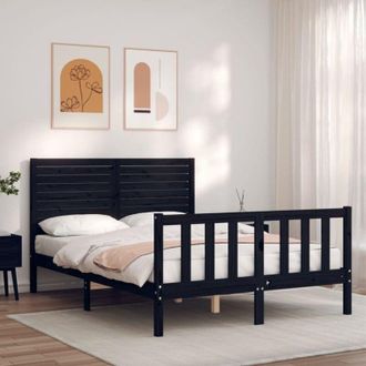 vidaXL Bed Frame without Mattress Black Double Solid Wood Pine vidaXL