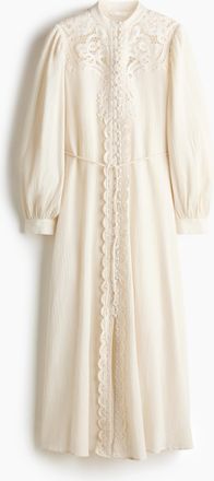 H&M Baumwollkleid mit Spitzendetails - Cremefarben