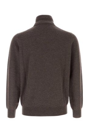 Brunello Cucinelli Mens Brown Cashmere Sweater Moro+grigio Chiaro Exterior: Maglieria
