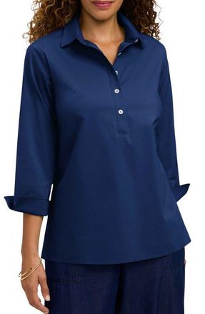 Foxcroft Therese Button Back Popover Shirt in Navy Blue at Nordstrom, Size X-Small
