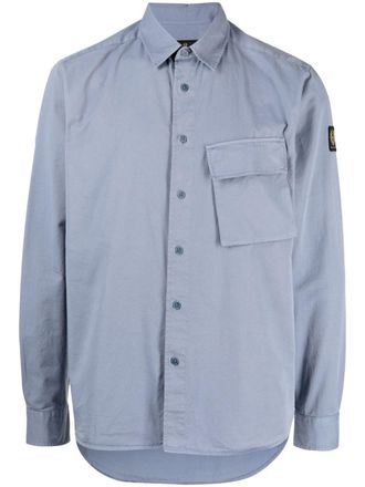 Belstaff logo-patch button-up cotton shirt - men - Cotton - L - Blue