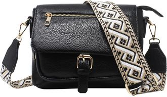 Generic Ladies Flap Over Crossbody Bag Canvas Strap Women Buckle Shoulder Handbag 8005 (Black)