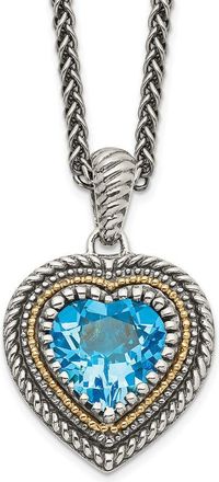 Diamond2Deal Sterling Silver with 14K Accent Light Swiss Blue Topaz Heart Pendant Necklace