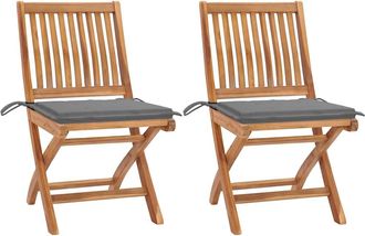 vidaXL Vidaxl - Sillas De Jard&iacute;n 2 Unidades Con Cojines Gris Madera De Teca