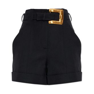 Balmain Short Shorts, female, Black, Size: S Grain de poudre Shorts with Belt