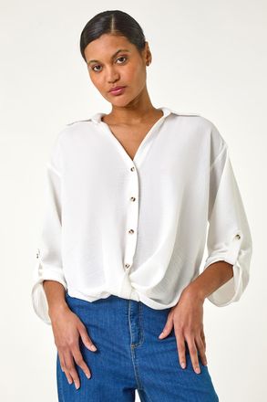 Roman Twist Hem V-Neck Shirt