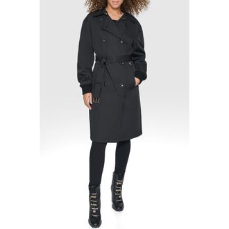 Karl Lagerfeld Double Breasted Gabardine Trench Coat in Black at Nordstrom Rack, Size X-Large