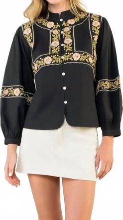 THML Clothing Floral Embroidery Detail Top In Black