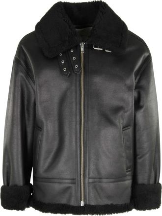 Dunst Loose Fit Line Shearling Jacket - Heren - Jassen - Zwart - XL - Leer - Jassen