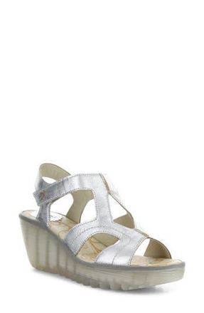 FLY London Yotu Platform Wedge Sandal in 001 Silver Idra at Nordstrom Rack, Size 6-6.5Us / 37Eu
