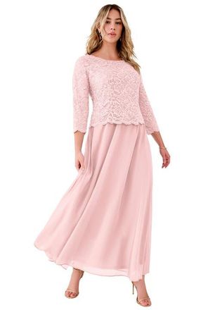 Roaman's Plus Size Sequin Lace Three Quarter Sleeve A-Line Gown in Pale Blush at Nordstrom, Size 38