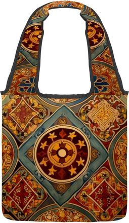 Generic Vintage Jewish Print Reversible Canvas Shoulder Tote - Double-Sided Print, 12oz Cotton, 27cm Drop, Fold-Flat Bag for Travel, Shopping, Street Outings