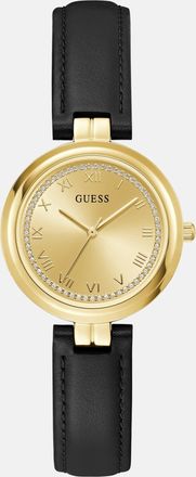 Guess Gold-Tone Crystal and Brown Leather Analog Watch