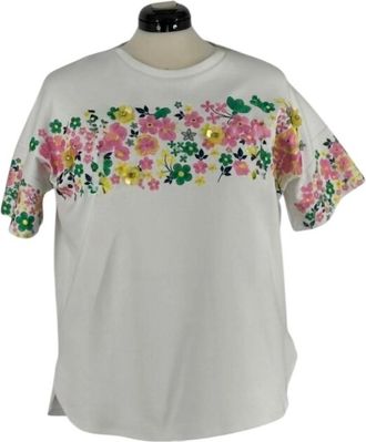 Curated Basics Womens Embroidered Short Sleeve Top In Wh/grn/pk