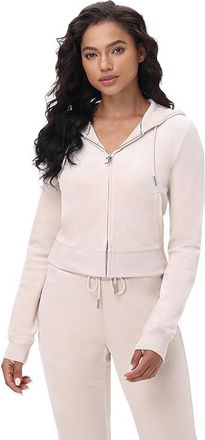 Juicy Couture Luxe Velour Juicy Hoodie with Back Bling Womens Sweater Crystal : LG (US 10-12), Polyester/Spandex/Velour