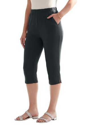 Roaman's Plus Size Soft Knit Relaxed Pull-On Capri Pant in Heather Charcoal at Nordstrom, Size Medium