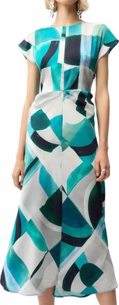 Joseph Ribkoff Textured Satin Geometric Dress In Green Multi