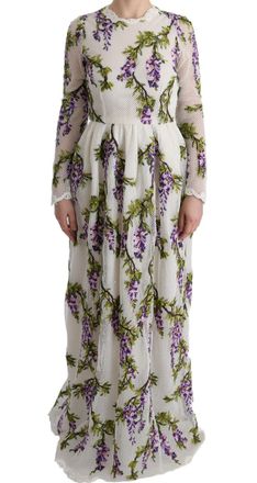 Dolce & Gabbana White Floral Embroidered Maxi Womens Dress