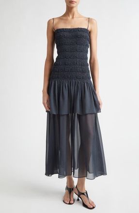 Proenza Schouler Michal Smocked Midi Dress in Dark Navy at Nordstrom, Size Medium