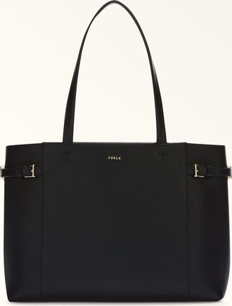 Furla Aura Tote L Nero Black Sidney Calf Leather + Keria Grained Calf Leather Woman