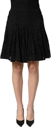 Dolce & Gabbana Womens Black Floral Cut Out Lace A-Line Mini Skirt Cotton Viscose Nylon