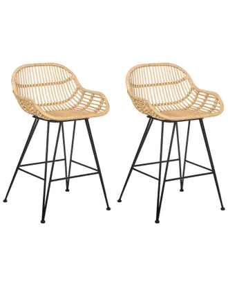 Beliani Set Boho Da 2 Sedie Da Bar In Rattan Per Sala Da Pranzo E Cucina Con Gambe In Ferro Naturale Terrell