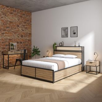X Rocker Denver Ottoman Bed with LED Lights & Underbed Storage in Light Brown | Size: Double
