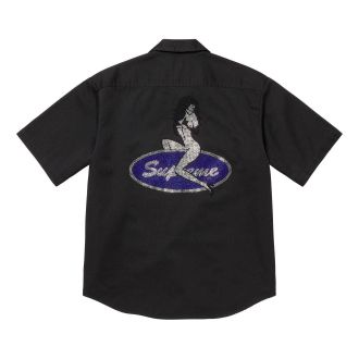 SUPREME Rhinestone Pin Up Short-Sleeve Work Shirt Black SS25S35-BLACK