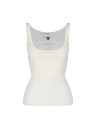 Versace Cream Ribbed Medusa Wool Top