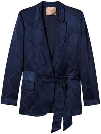 Twin-Set logo-jacquard blazer - women - Viscose/Lyocell - 48 - Blue