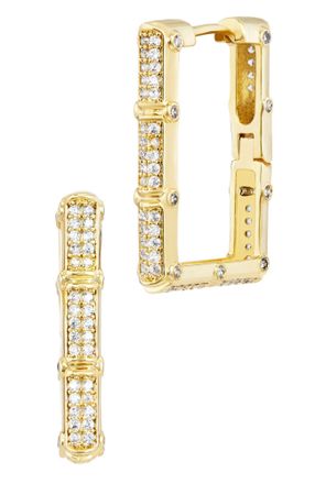 Savvy Cie Jewels 14K GOLD PLATED OVER BRASS WHITE CZ RECTANGLE EARRINGS