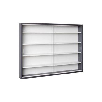 Inter Link SAS vetrinetta scaffale in legno grigio con ante in vetro scorrevoli, 80x9,5x60 cm