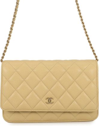 Chanel Beige Yellow Grained Calfskin Chain/Shoulder Wallet (Pre-Owned)